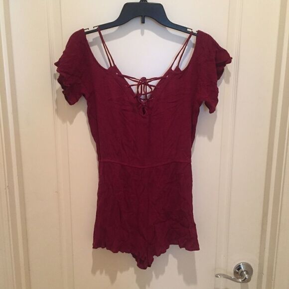 Chloe & Katie Cold Shoulder Lace Up Front Romper - Picture 1 of 6